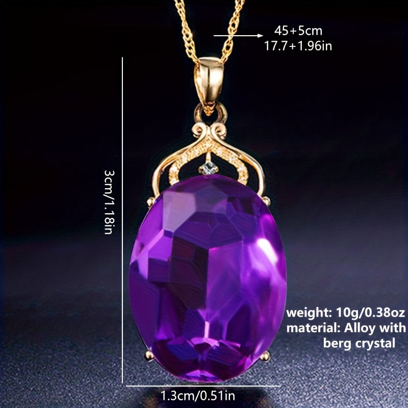 Luxury Amethyst Pendant Necklace, Hollow Crown Design