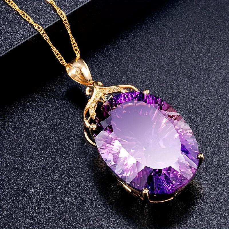 Luxury Amethyst Pendant Necklace, Hollow Crown Design