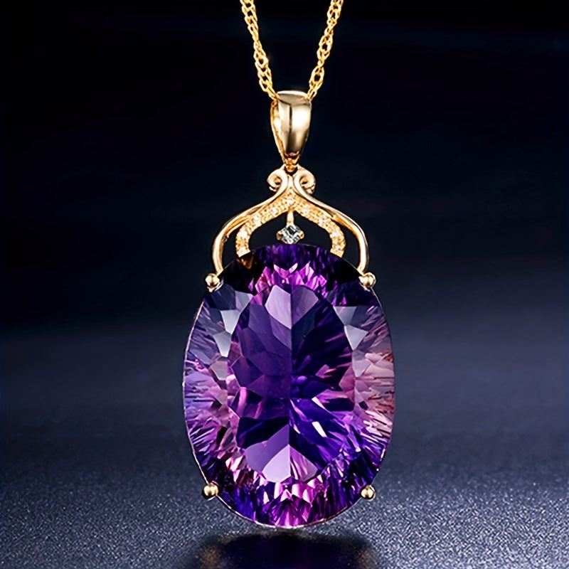 Luxury Amethyst Pendant Necklace, Hollow Crown Design
