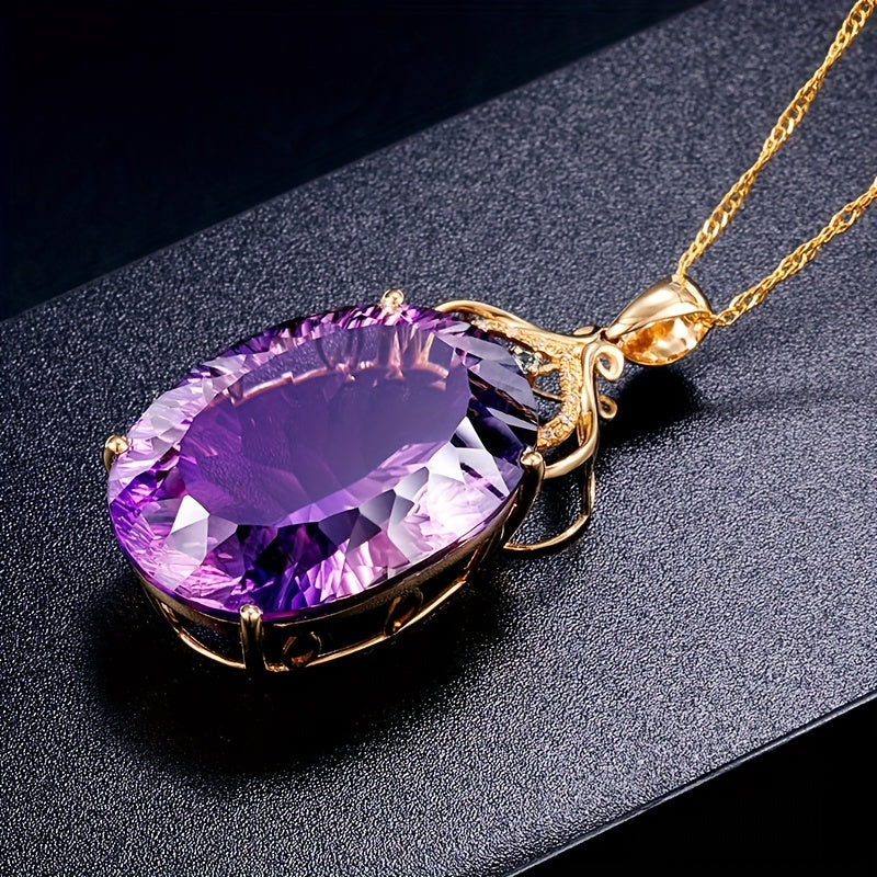 Luxury Amethyst Pendant Necklace, Hollow Crown Design